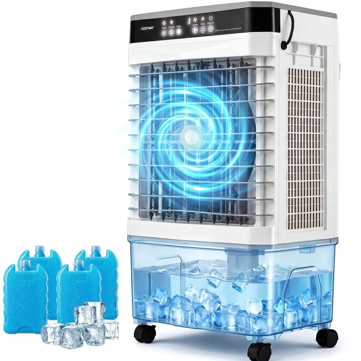 Mobiler Luftkühler mit Fernbedienung 3 in 1 Kühlventilator mit 15L Wassertank 45 x 33 x 77,5 cm