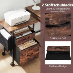 Mobiler Rollcontainer Aktenschrank Schmaler Nachttisch auf Rollen 61 x 38 x 66,5 cm