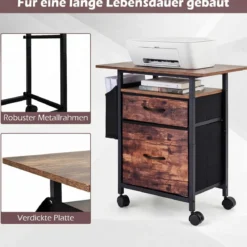 Mobiler Rollcontainer Aktenschrank Schmaler Nachttisch auf Rollen 61 x 38 x 66,5 cm