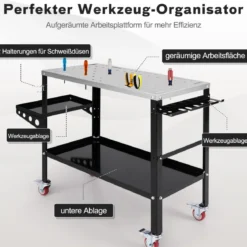 Mobiler Schweißtisch mit φ 1,6cm Löchern & Werkzeugständer & 8 Werkzeugschlitzen