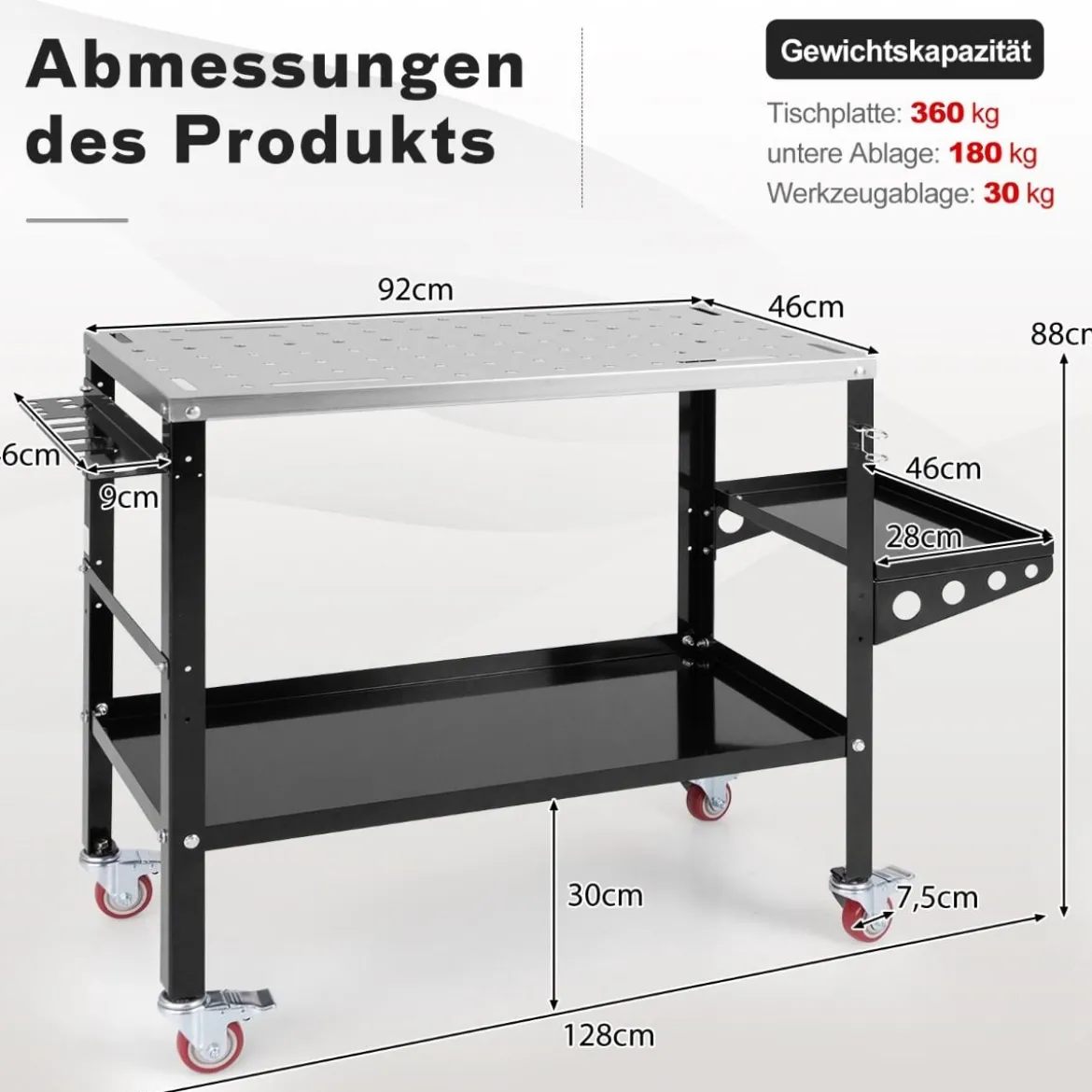Mobiler Schweißtisch mit φ 1,6cm Löchern & Werkzeugständer & 8 Werkzeugschlitzen