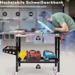 Mobiler Schweißtisch mit φ 1,6cm Löchern & Werkzeugständer & 8 Werkzeugschlitzen