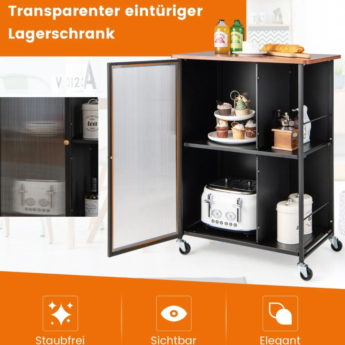 Mobiler Servierwagen Metall Küchentrolley Rollwagen 70 x 43 x 89 cm Schwarz + Braun