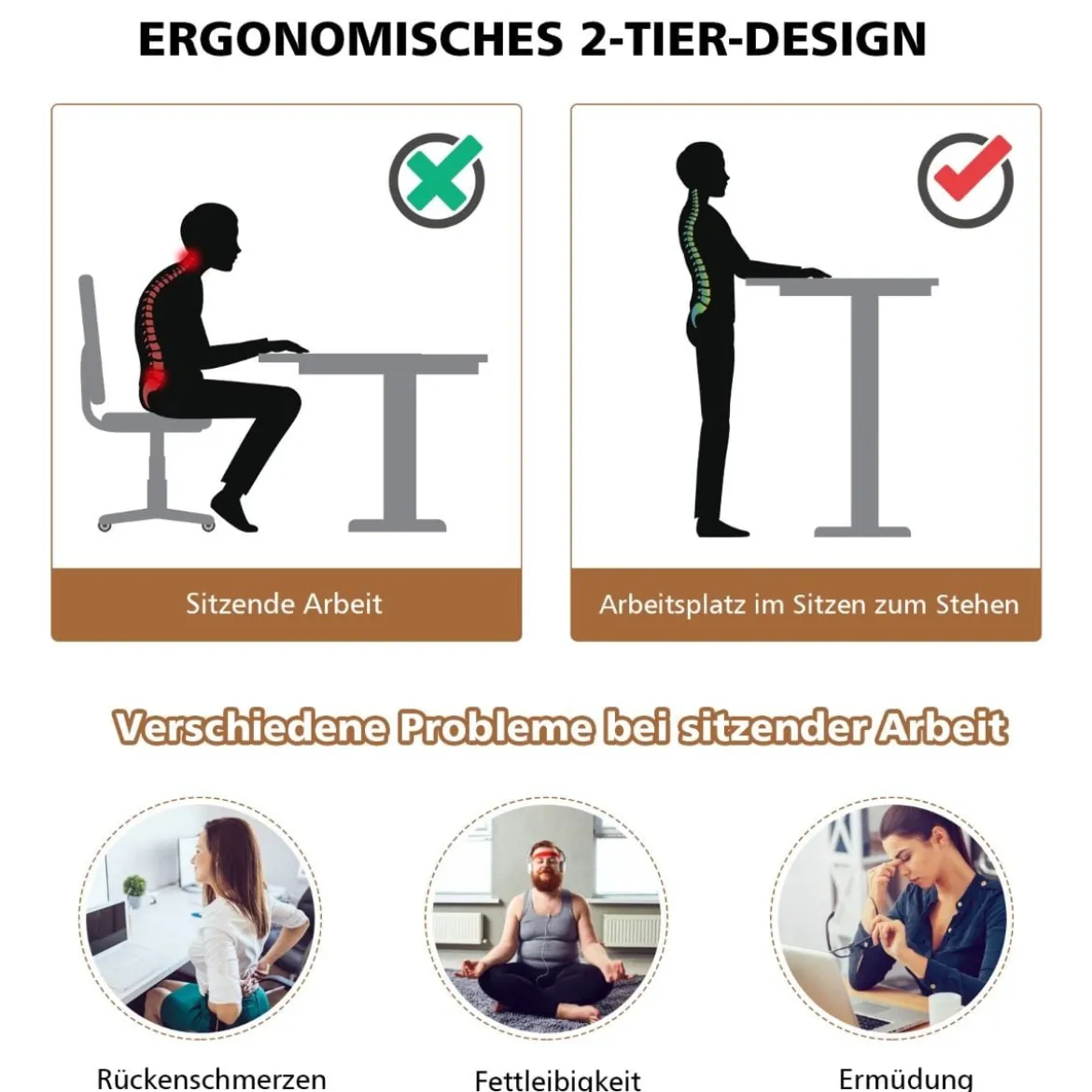 Mobiler Stehschreibtisch höhenverstellbarer Sitz-Steh-Schreibtisch Schwarz + Walnuss
