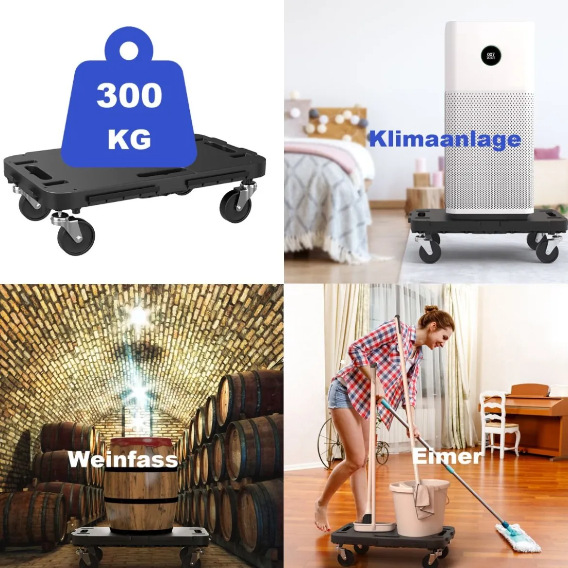 Mobiler Transportwagen mit ineinandergreifendem Kanten-Design und 4 reibungslosen Rollen Schwarz