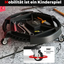 Mobiler Werkzeug-Creeper rollendes Caddy-Tablett mit 3 schwenkbaren Rollen und 4 Fächern 136kg Tragfähigkeit Schwarz