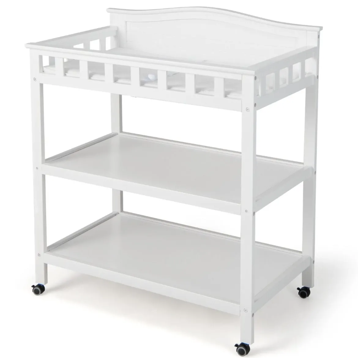 Mobiler Wickeltisch Wickelstation für Babys mit Unterlage und 2 offenen Regalen 87 x 50 x 99 cm