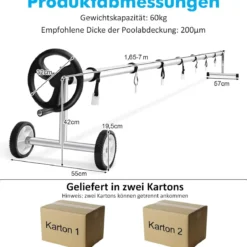 Mobiles Aufrollsystem für Solar- und Poolplanen Länge von 1,65m - 7m Pool Aufroller