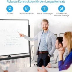 mobiles magnetisches großes reversibles Whiteboard um 360° drehbar 90 x 120 cm Schwarz + Weiß