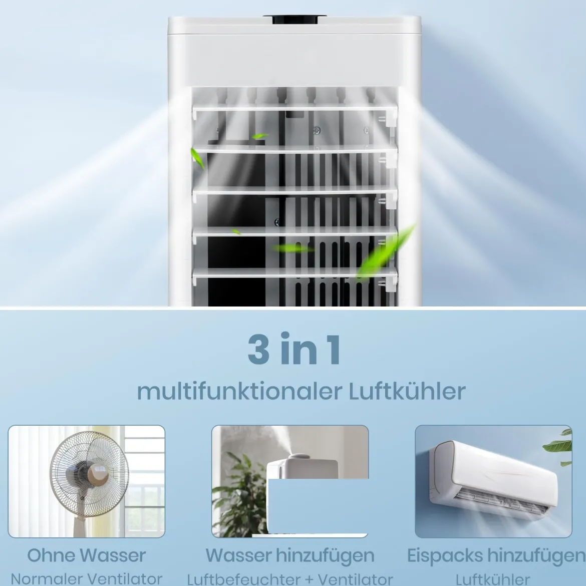 Mobil Verdunstungskühler mit Wasserkühlung 3 Geschwindigkeiten Weiß