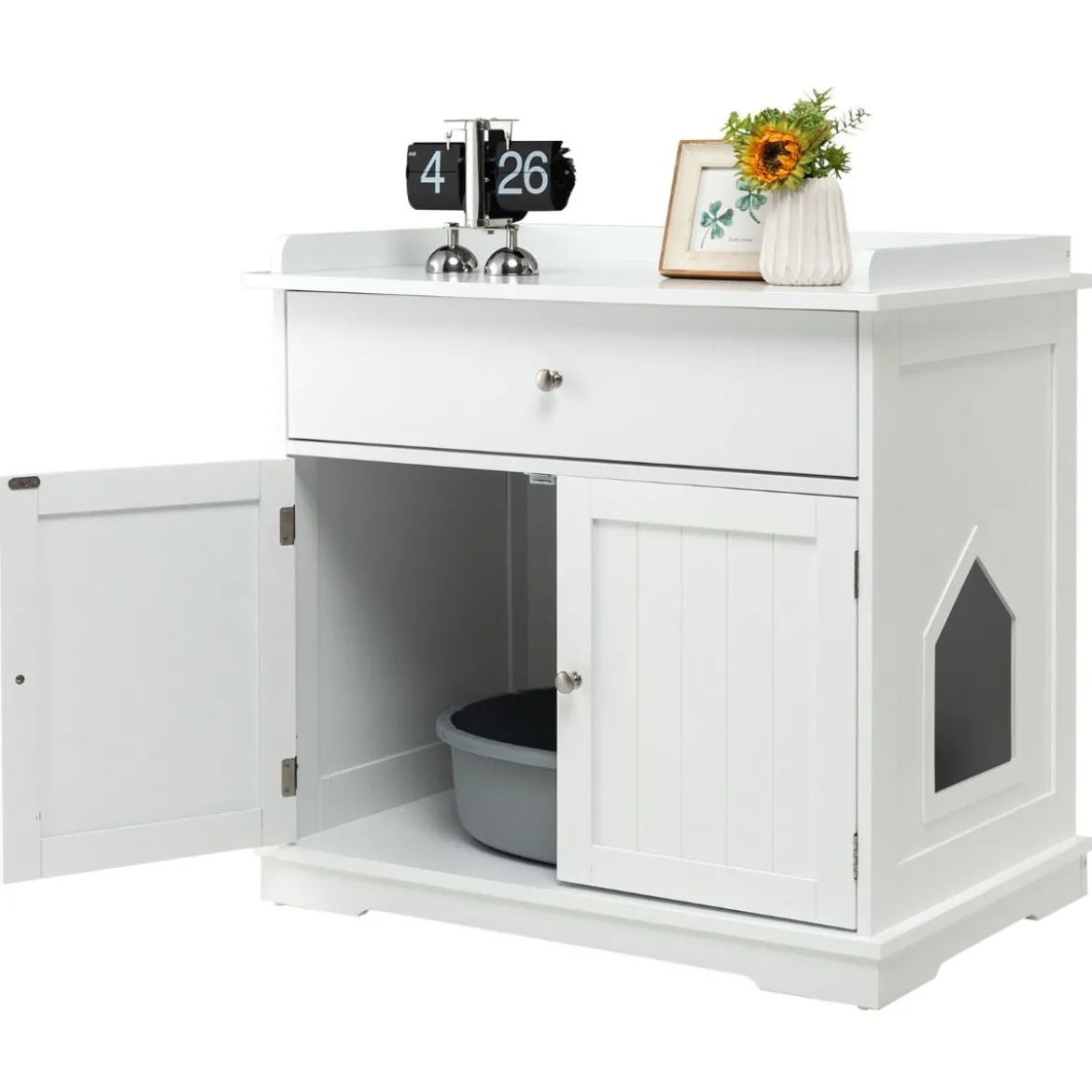Moderne Dekorative Katzentoilette Beistelltisch mit Schublade und 2 Türen für den Innenbereich Weiß