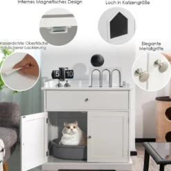 Moderne Dekorative Katzentoilette Beistelltisch mit Schublade und 2 Türen für den Innenbereich Weiß