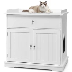 Moderne Dekorative Katzentoilette Beistelltisch mit Schublade und 2 Türen für den Innenbereich Weiß