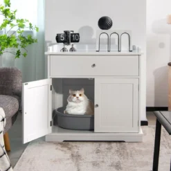 Moderne Dekorative Katzentoilette Beistelltisch mit Schublade und 2 Türen für den Innenbereich Weiß