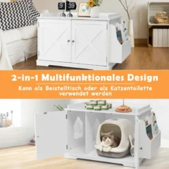 Moderne Katzentoiletten Gehäuse mit Lagerregal & abnehmbarer Trennwand & Seiteneingängen Weiß