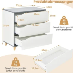 Moderne Kommode mit Schubladen Sideboard Schubladenschrank für Schlafzimmer & Garderobe Weiß