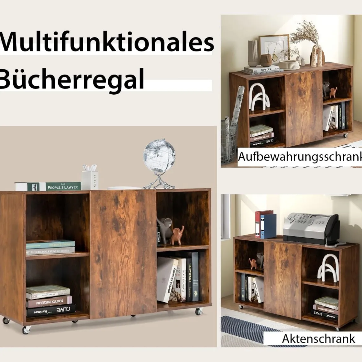 Moderner Aktenschrank für Home Office Wohnzimmer 110 x 40 x 69 cm Braun