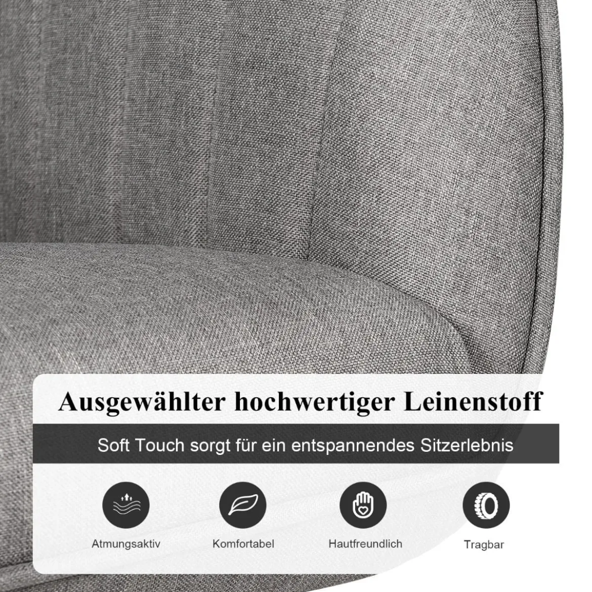 Moderner Akzentstuhl 360° drehbarer Polsterstuhl Wohnzimmerstuhl 59,5 x 61,5 x 93 cm Grau + Natur