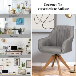 Moderner Akzentstuhl 360° drehbarer Polsterstuhl Wohnzimmerstuhl 59,5 x 61,5 x 93 cm Grau + Natur