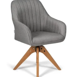 Moderner Akzentstuhl 360° drehbarer Polsterstuhl Wohnzimmerstuhl 59,5 x 61,5 x 93 cm Grau + Natur