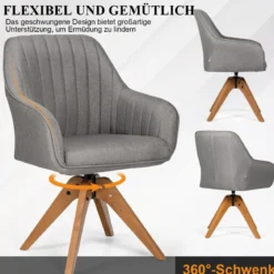 Moderner Akzentstuhl 360° drehbarer Polsterstuhl Wohnzimmerstuhl 59,5 x 61,5 x 93 cm Grau + Natur