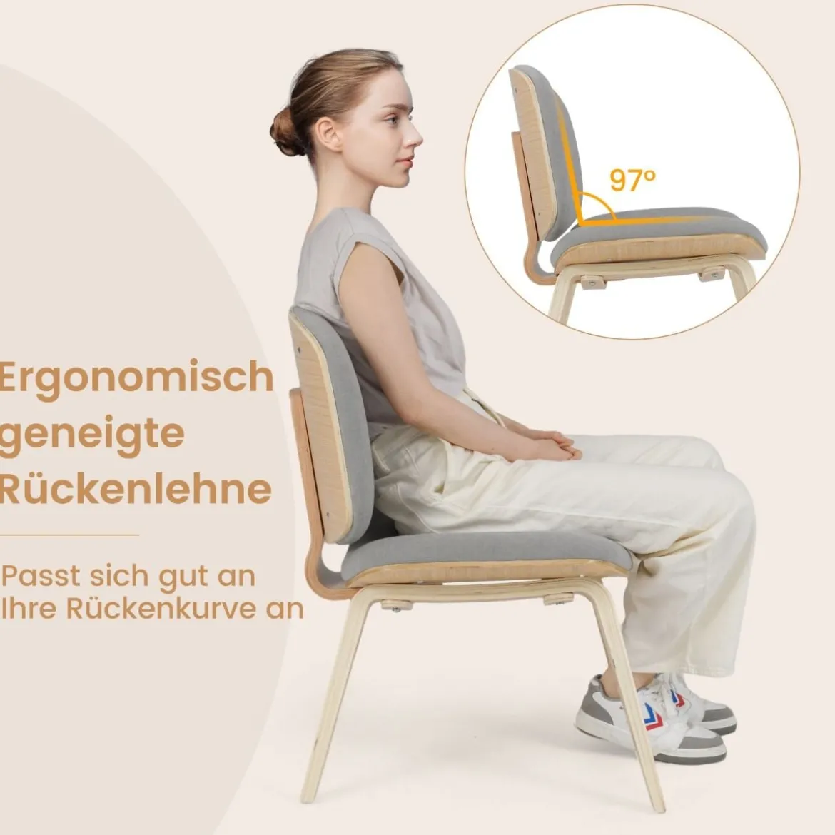 Moderner Akzentstuhl mit Rückenlehne & Gepolstertem Sitz Platzsparender Loungesessel Hellgrau