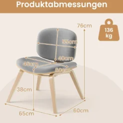 Moderner Akzentstuhl mit Rückenlehne & Gepolstertem Sitz Platzsparender Loungesessel Hellgrau