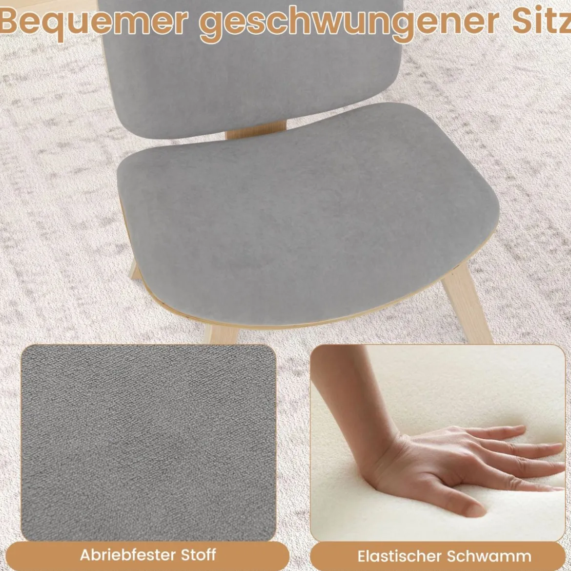 Moderner Akzentstuhl mit Rückenlehne & Gepolstertem Sitz Platzsparender Loungesessel Hellgrau