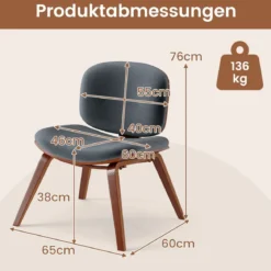 Moderner Akzentstuhl mit Rückenlehne & Gepolstertem Sitz Platzsparender Loungesessel Dunkelgrau