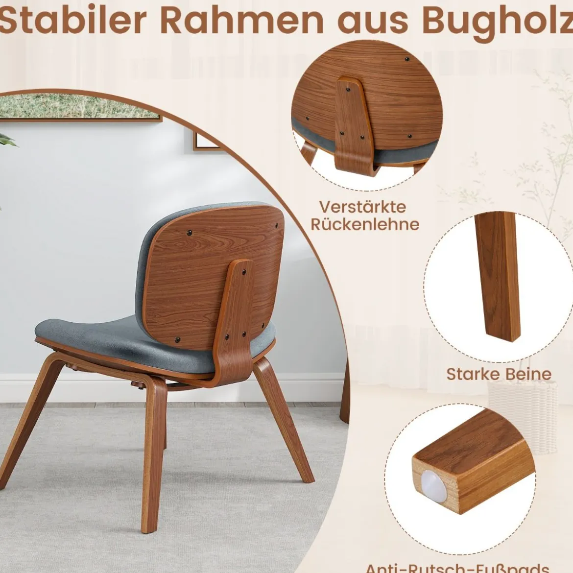 Moderner Akzentstuhl mit Rückenlehne & Gepolstertem Sitz Platzsparender Loungesessel Dunkelgrau