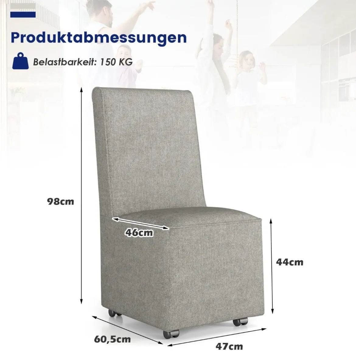 Moderner armloser Akzentstuhl mit Widerstandsrollen & abnehmbarem Bezug bequemer Lesestuhl 47 x 60,5 x 98 cm