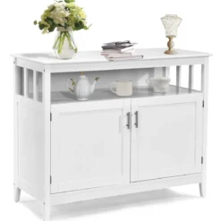 Moderner Aufbewahrungsschrank Sideboard mit verstellbarem Innenregal und 2 Türen Weiß