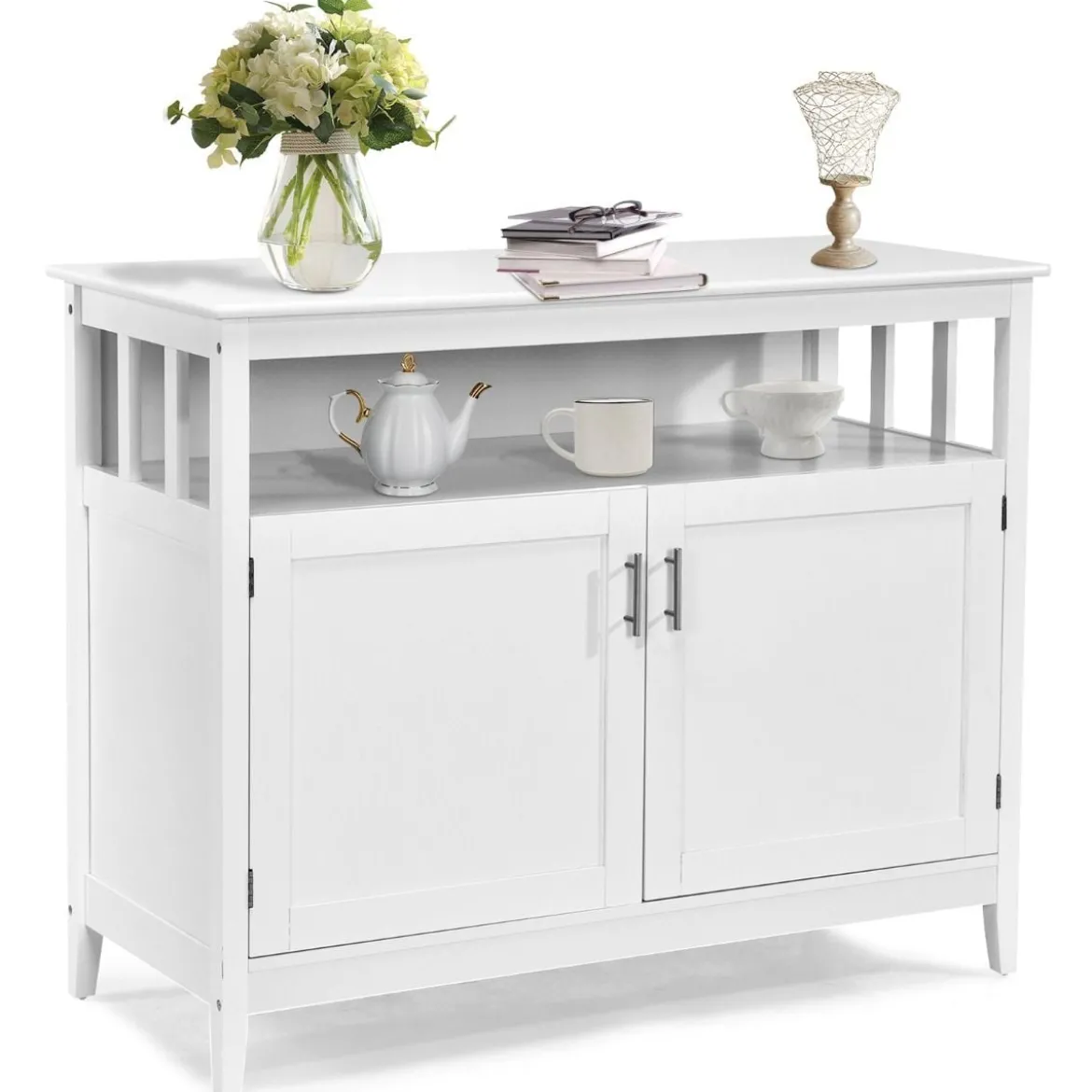 Moderner Aufbewahrungsschrank Sideboard mit verstellbarem Innenregal und 2 Türen Weiß