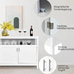 Moderner Aufbewahrungsschrank Sideboard mit verstellbarem Innenregal und 2 Türen Weiß