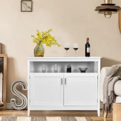 Moderner Aufbewahrungsschrank Sideboard mit verstellbarem Innenregal und 2 Türen Weiß