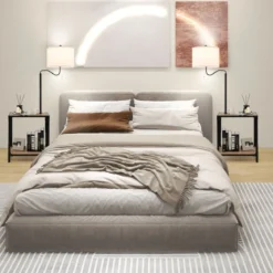 Moderner Beistelltisch mit Tischlampe & 360° Drehbarer Nachttischlampe 49 x 34 x 144 cm