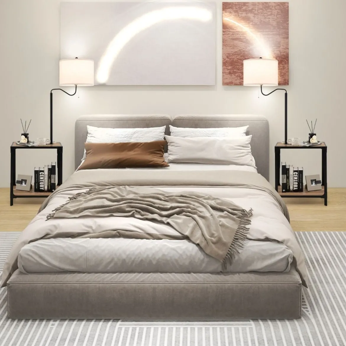 Moderner Beistelltisch mit Tischlampe & 360° Drehbarer Nachttischlampe 49 x 34 x 144 cm
