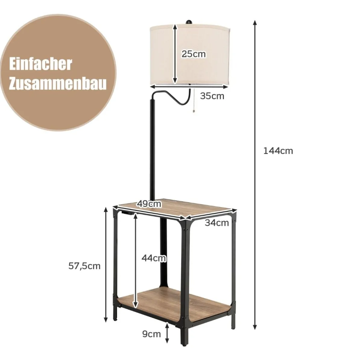 Moderner Beistelltisch mit Tischlampe & 360° Drehbarer Nachttischlampe 49 x 34 x 144 cm