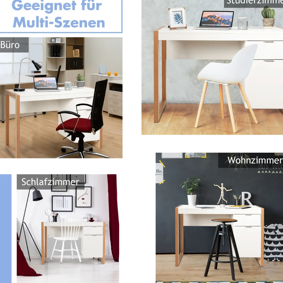 Moderner Computer-Schreibtisch Schreibtisch mit Aufbewahrungsschrank 112,5 x 50 x 75 cm Weiß