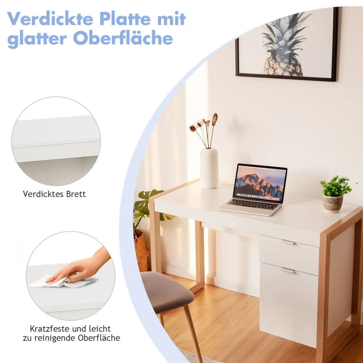 Moderner Computer-Schreibtisch Schreibtisch mit Aufbewahrungsschrank 112,5 x 50 x 75 cm Weiß