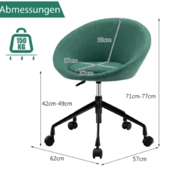 Moderner Drehstuhl aus Leinenstoff mit höhenverstellbarem Sitz und flexiblen Rollen Grün