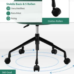 Moderner Drehstuhl aus Leinenstoff mit höhenverstellbarem Sitz und flexiblen Rollen Grün