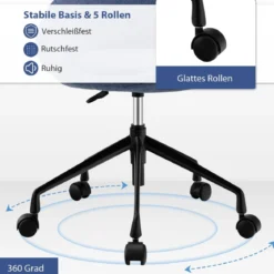 Moderner Drehstuhl aus Leinenstoff mit höhenverstellbarem Sitz und flexiblen Rollen Blau