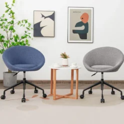 Moderner Drehstuhl aus Leinenstoff mit höhenverstellbarem Sitz und flexiblen Rollen Blau