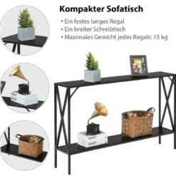 Moderner 2 Ebenen Konsolentisch in X-Form mit Metallrahmen & Kippsicherung Braun
