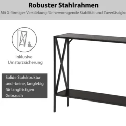 Moderner 2 Ebenen Konsolentisch in X-Form mit Metallrahmen & Kippsicherung Braun