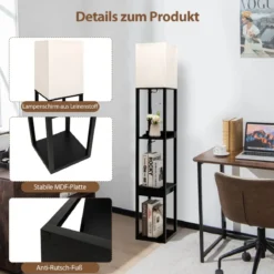 Moderne Regal-Stehlampe Dimmbare Standlampe mit Schublade 26 x 26 x 159,5 cm
