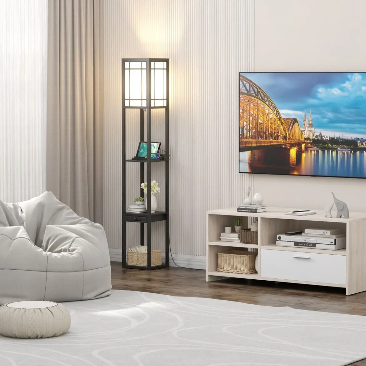 Moderne Regal-Stehlampe für Wohnzimmer und Schlafzimmer 26 x 26 x 160,5 cm Schwarz