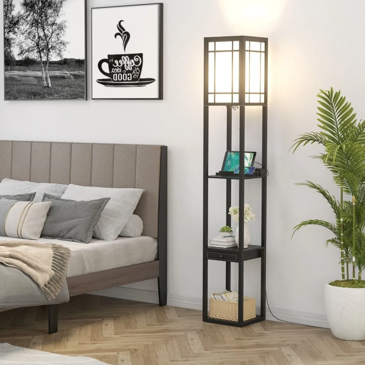 Moderne Regal-Stehlampe für Wohnzimmer und Schlafzimmer 26 x 26 x 160,5 cm Schwarz