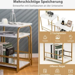 Moderner 2er Couchtisch Set Marmor Optik mit goldenen Beinen Weiß & Golden